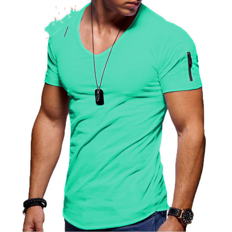 Men's V-neck Short-sleeved Youth Shirt