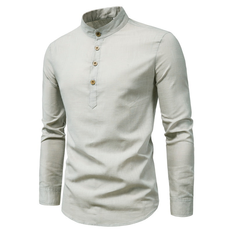 Cotton And Linen Long-Sleeved Shirt