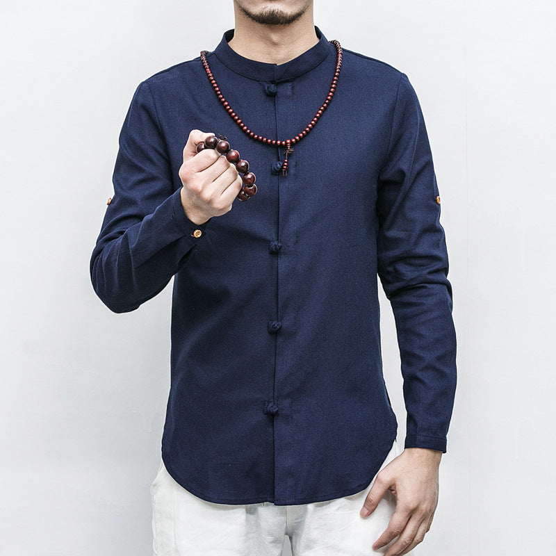 Cotton And Linen Long-Sleeved Shirt