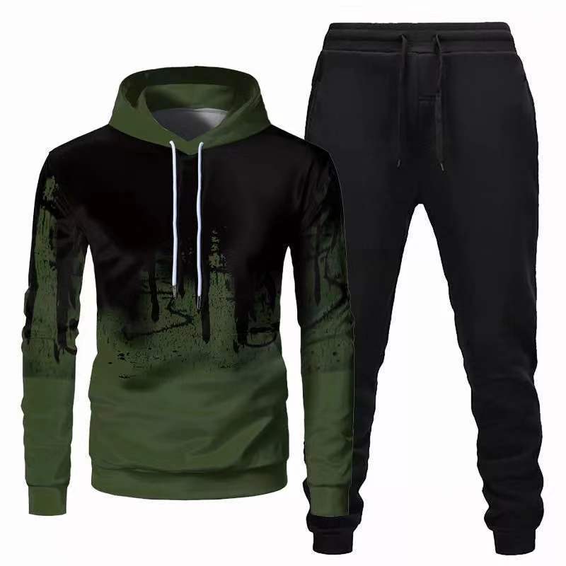 Sports hooded 3D sweatshirt trousers suit