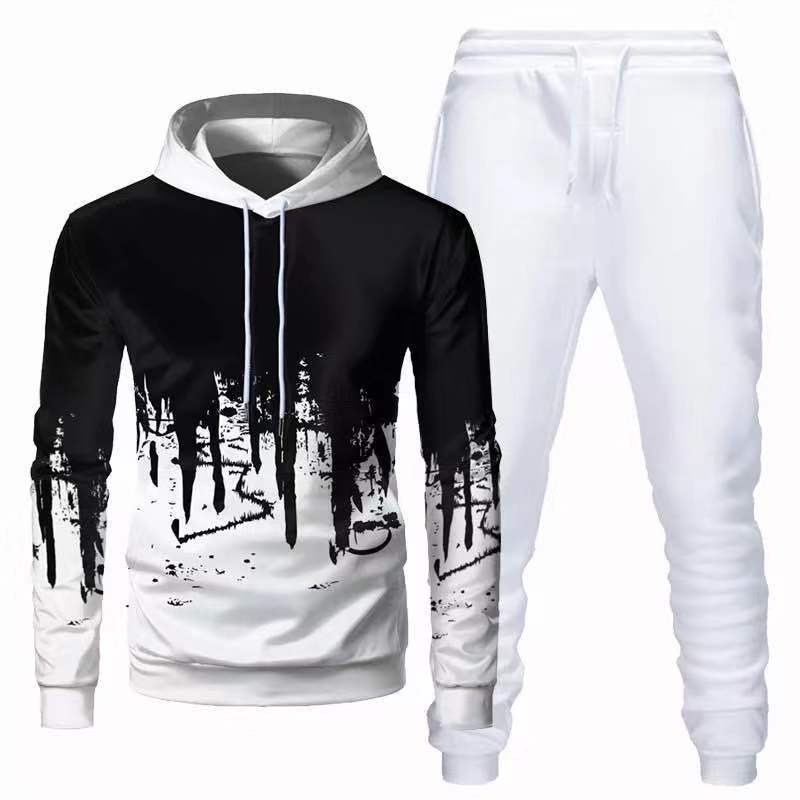 Sports hooded 3D sweatshirt trousers suit