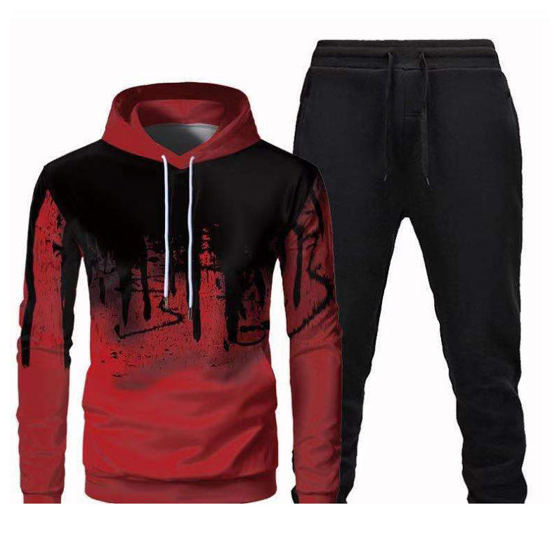 Sports hooded 3D sweatshirt trousers suit