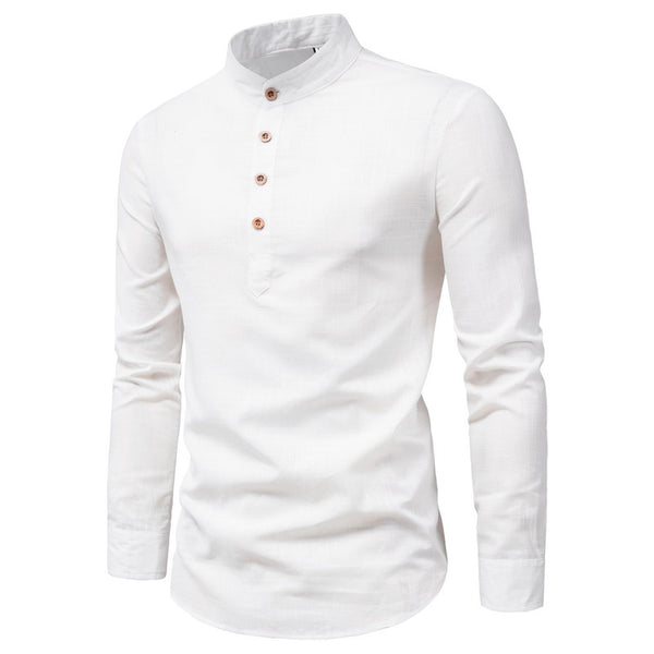 Cotton And Linen Long-Sleeved Shirt