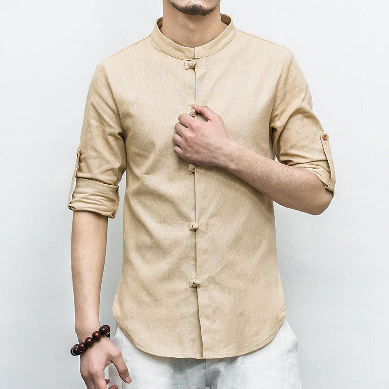 Cotton And Linen Long-Sleeved Shirt