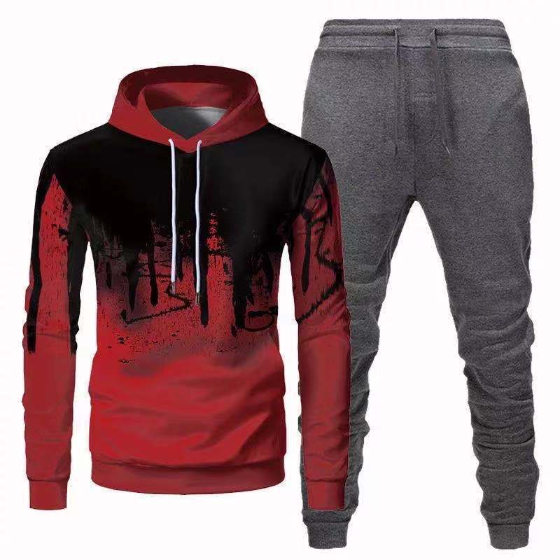 Sports hooded 3D sweatshirt trousers suit