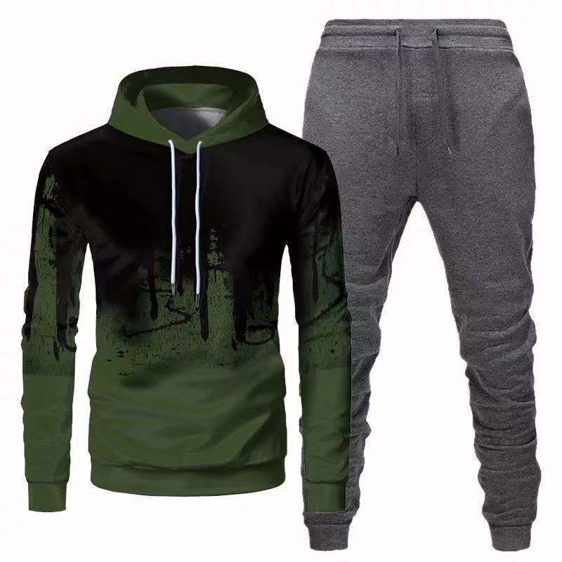 Sports hooded 3D sweatshirt trousers suit